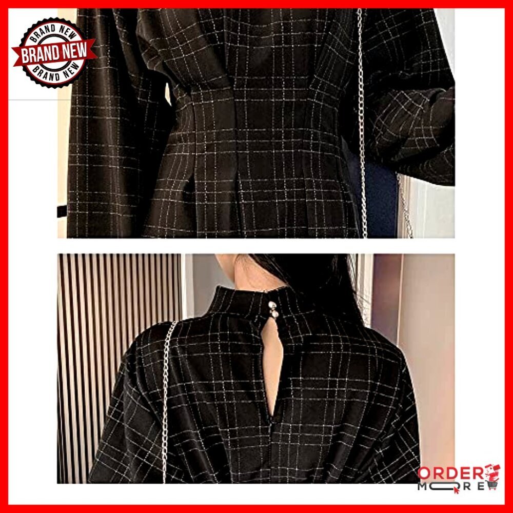 Long Sleeve Mini Dress Plaid Wrap Pleated Punk Gothic Vintage Style - Picture 4 of 7